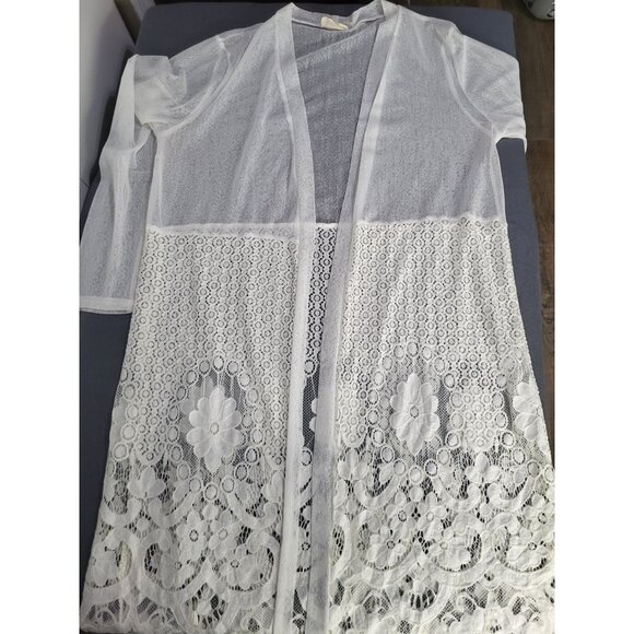 Ember Tops - EMBER Women's LG Sheer Boho Kimono Open Cardigan Lace Beach Feminine Coastal